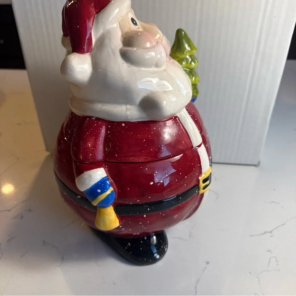 Vintage Festive Santa Claus Cookie Jar - Red and Green